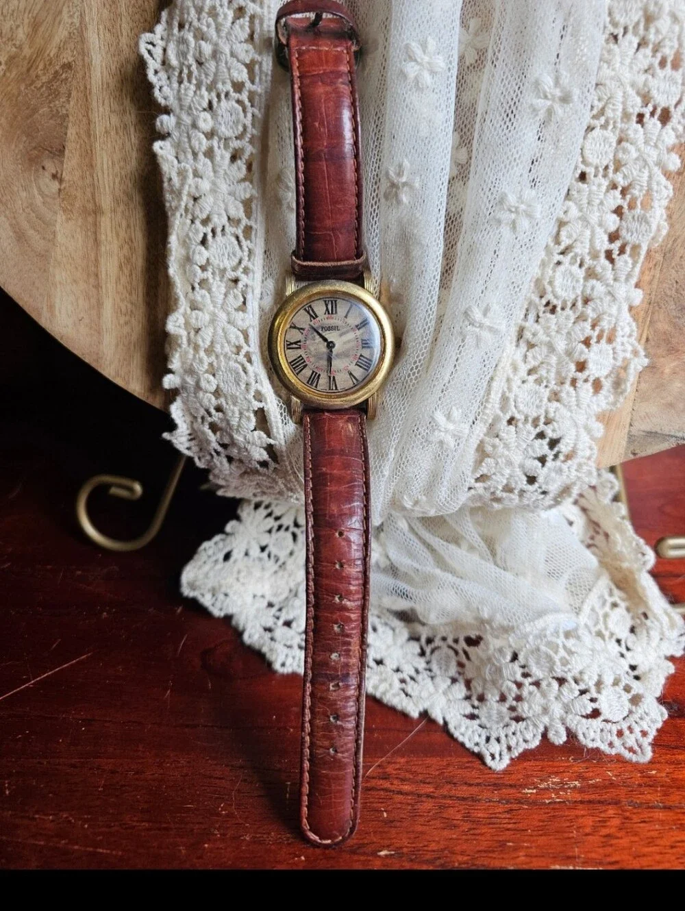 Fossil Brown Leather Strap Watch with Gold Case
